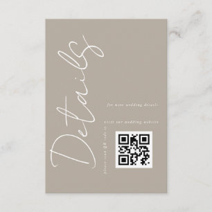 Cartão De Informações Detalhes de casamento com código QR em bege taupe
