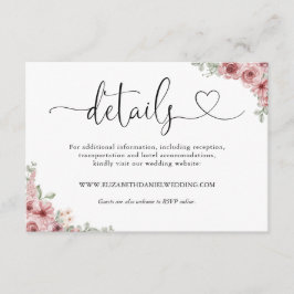 Cartão De Informações Detalhes de Casamento com Coração Floral de Rosas