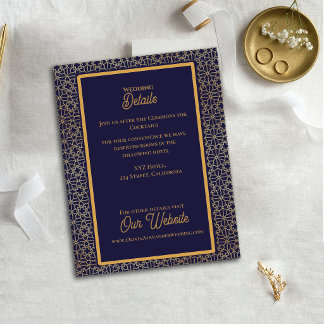 Cartão De Informações Detalhes de Casamento com Design Intricado em Azul