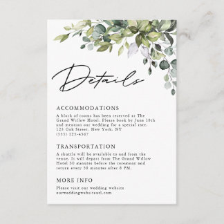 Cartão De Informações Detalhes de Casamento com Elegante Rotulo de Eucal