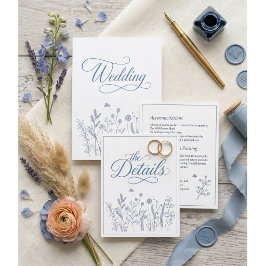 Cartão De Informações Detalhes de Casamento com Flor Silvestre Azul Poei
