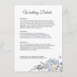 Cartão De Informações Detalhes de Casamento com Florais em Azul Empoeira