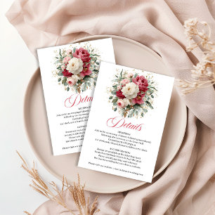 Cartão De Informações Detalhes de Casamento com Floral Mínimo e Acento D