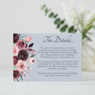 Cartão De Informações Detalhes de Casamento com Flores Azuis Empoeiradas