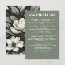 Cartão De Informações Detalhes de Casamento com Flores Brancas e Verdura