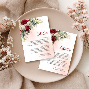 Cartão De Informações Detalhes de casamento com flores de Borgonha e bor