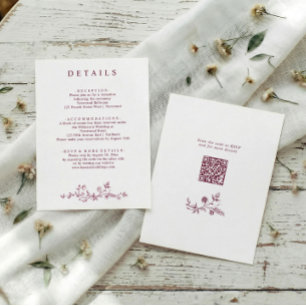 Cartão De Informações Detalhes de Casamento com Flores Francesas Vinícol