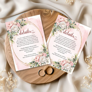 Cartão De Informações Detalhes de Casamento com Flores Rosa e Verdura In