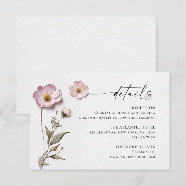 Cartão De Informações Detalhes de Casamento com Flores Silvestres em Aqu (Frente/Verso)
