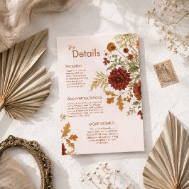 Cartão De Informações Detalhes de Casamento com Folhas de Outono Rústica