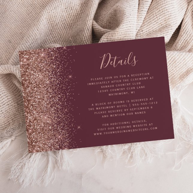 Cartão De Informações Detalhes de Casamento com Glitter em Dourado Rosa  (Criador carregado)