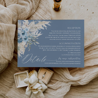 Cartão De Informações Detalhes de Casamento com Grama das Pampas Azul Em