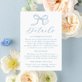 Cartão De Informações Detalhes de Casamento com Laço Azul Elegante