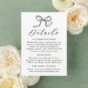Cartão De Informações Detalhes de Casamento com Laço Preto Elegante
