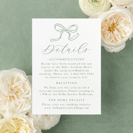 Cartão De Informações Detalhes de Casamento com Laço Verde Sálvia Elegan