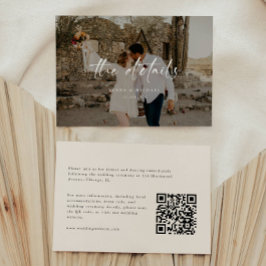 Cartão De Informações Detalhes de Casamento com Letra de Foto Bege Moder