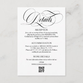 Cartão De Informações Detalhes de casamento com letra elegante em preto 