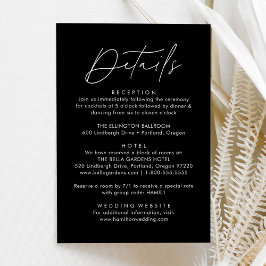 Cartão De Informações Detalhes de Casamento com Letra Moderna em Preto e