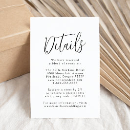 Cartão De Informações Detalhes de Casamento com Letra Simples Preta
