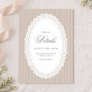 Cartão De Informações Detalhes de Casamento com Listras Marrons de Renda