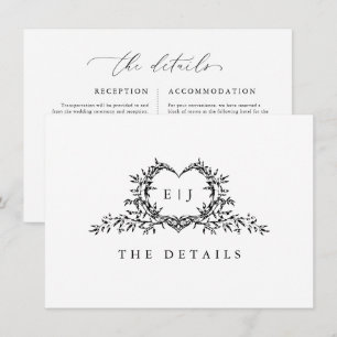 Cartão De Informações Detalhes de casamento com monograma de crista mini