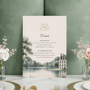 Cartão De Informações Detalhes de Casamento com Monograma de Elegante Ch