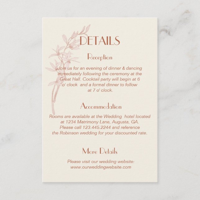 Cartão De Informações Detalhes de casamento com monograma de flor atempo (Frente)