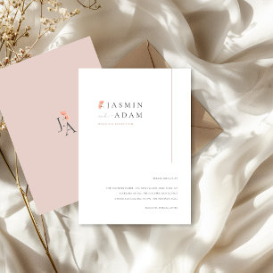 Cartão De Informações Detalhes de Casamento com Monograma Floral Rosa El