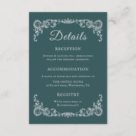 Cartão De Informações Detalhes de Casamento com Monograma Floral Vintage
