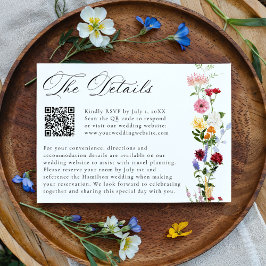 Cartão De Informações Detalhes de Casamento com QR Code de Flor Silvestr