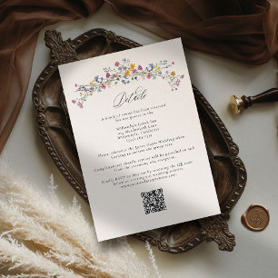 Cartão De Informações Detalhes de Casamento com QR Code Elegante Wildflo
