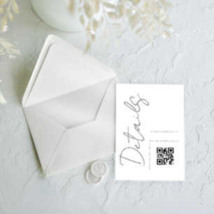 Cartão De Informações Detalhes de casamento com QR code simples moderno