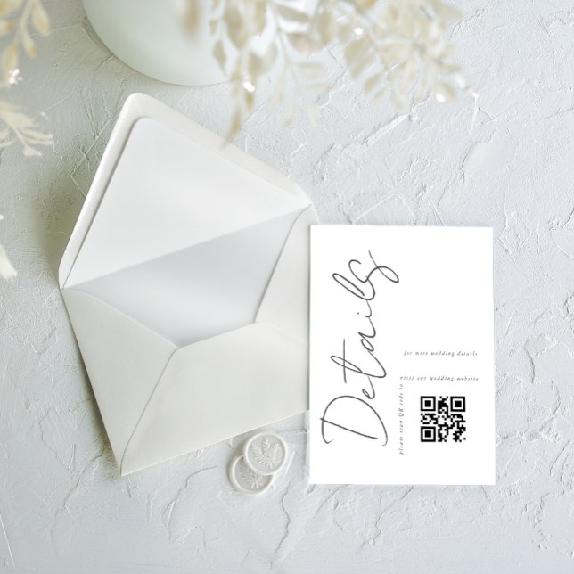Cartão De Informações Detalhes de casamento com QR code simples moderno (Criador carregado)