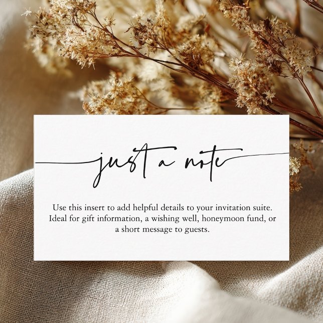 Cartão De Informações Detalhes de Casamento com Roteiro Minimalista Apen (Minimalist Script Wedding Details Just a Note Enclosure Card)