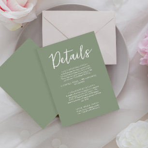 Cartão De Informações Detalhes de Casamento com Roteiro Verde Oliva Mini