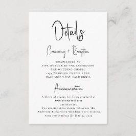 Cartão De Informações Detalhes de Casamento com Tipografia de Letra Mini
