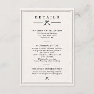 Cartão De Informações Detalhes de Casamento Coquette Preto e Branco Mini
