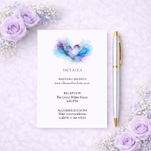 Cartão De Informações Detalhes de Casamento Coração Abstrato Azul Roxo D