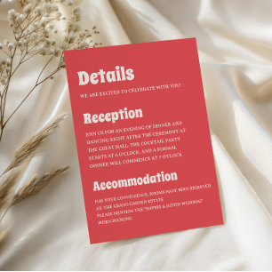 Cartão De Informações Detalhes de Casamento Coral Retro Moderno