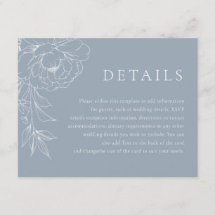 Cartão De Informações Detalhes de Casamento Costeiro Floral Azul Vintage