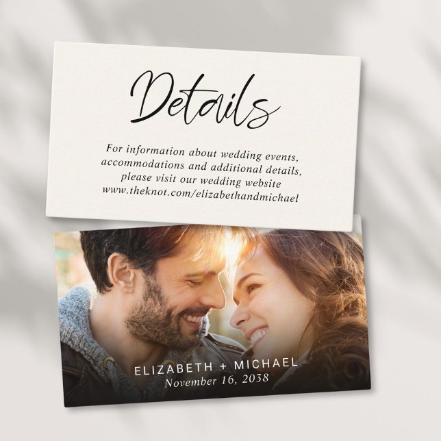 Cartão De Informações Detalhes de Casamento Creme Foto Moderna (Criador carregado)