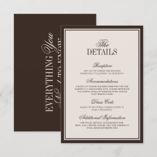 Cartão De Informações Detalhes de Casamento Creme Marrom Clássico Old Mo