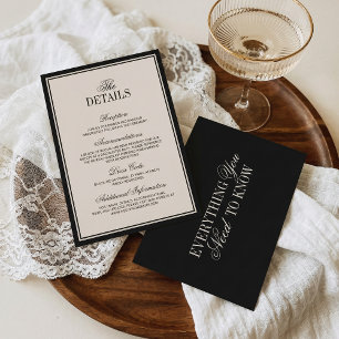 Cartão De Informações Detalhes de Casamento Creme Preto Clássico Antiga