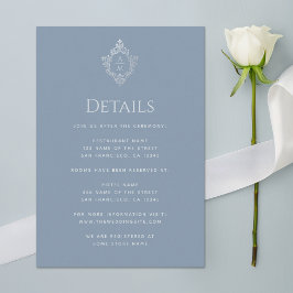 Cartão De Informações Detalhes de Casamento Crest Azul Poeirento Monogra