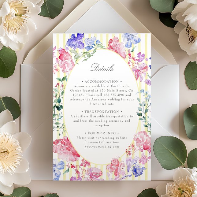 Cartão De Informações Detalhes de Casamento da Regência Floral Romântica (Criador carregado)