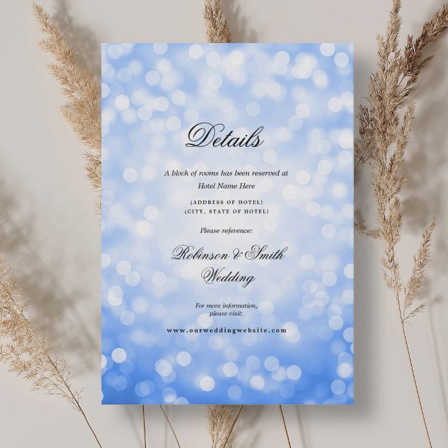 Cartão De Informações Detalhes de casamento das luzes azuis do Marinho E (Elegant Navy Blue Bokeh Lights Wedding Details Enclosure Card)