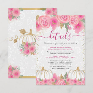 Cartão De Informações Detalhes de Casamento de Abóbora com Flores Rosas