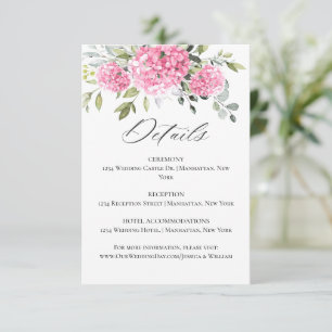 Cartão De Informações Detalhes de casamento de aguarela rosa elegante de