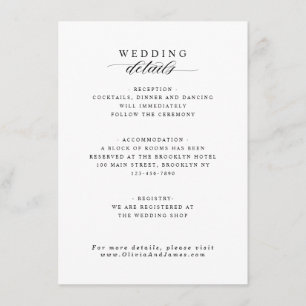 Cartão De Informações Detalhes de Casamento de Alojamento de Recepção El