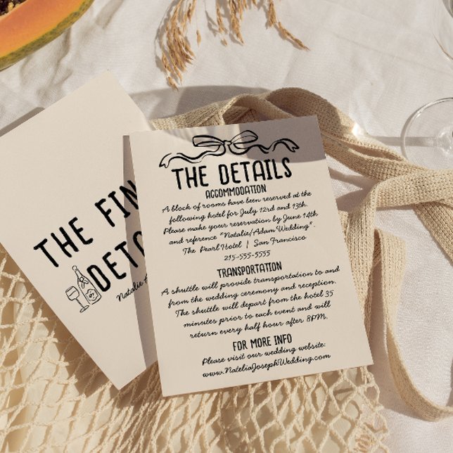 Cartão De Informações Detalhes de Casamento de Arco Desenhado Retro-Mão (Criador carregado)